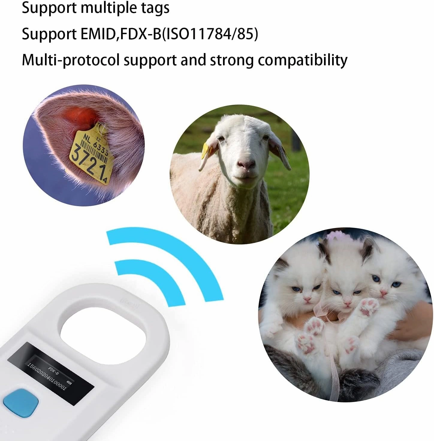 Yanzeo AR180 Pet Dog Cat Microchip Reader,Stray Animal ID 134.2kHz 125kHz 15 Digits Animal Chip Registration RFID Microchips Scanner