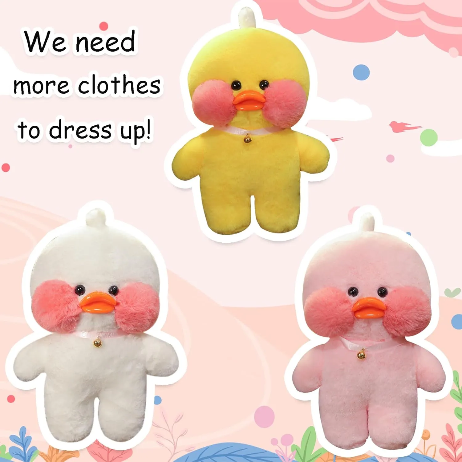 Yellow Duck Plush Toy with 9 Pcs Duck Clothes & Accessories - Cute Stuffed Animal with Glasses, Birthday Gifts for Kids
