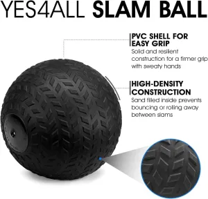 Yes4All Combo Slam Medicine Ball 15 25lbs | Tread | Black | for Strength, Power and Workout