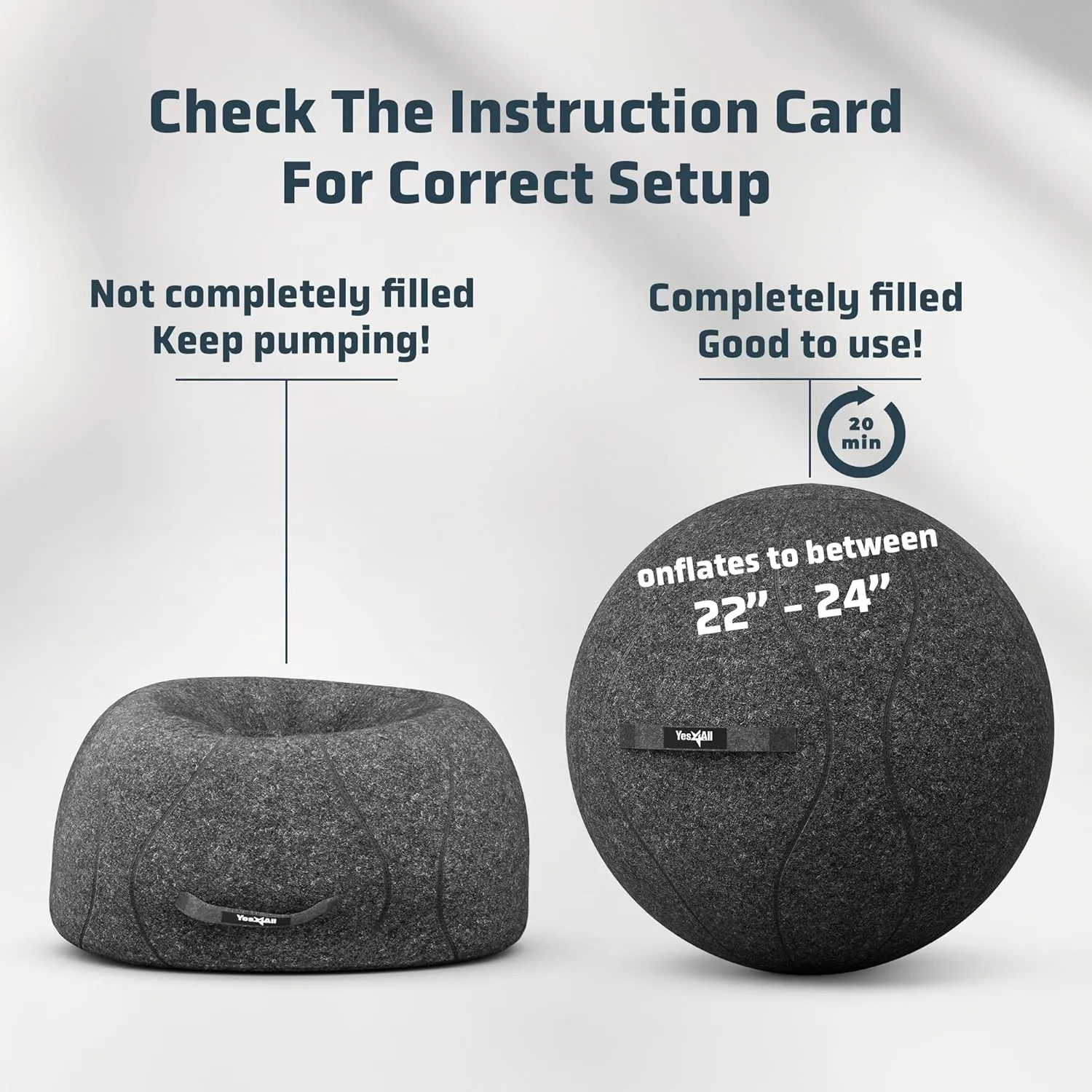 Yes4All Exercise Office, 400lbs Capacity Anti-Burst Yoga Weight Self-Standing Sitting Ball Chair with Hidden Seam Cover Convenient Handle & Pump Included, Standard, Dark Gray