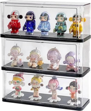 Yesesion Clear Display Cases for Figures, Plastic Stackable Showcase for 3.5 inches Tall Collectibles, Dust-Proof Storage Box with Lid for Model Car Stand, Small Doll, Mini Toy, 3 Pack