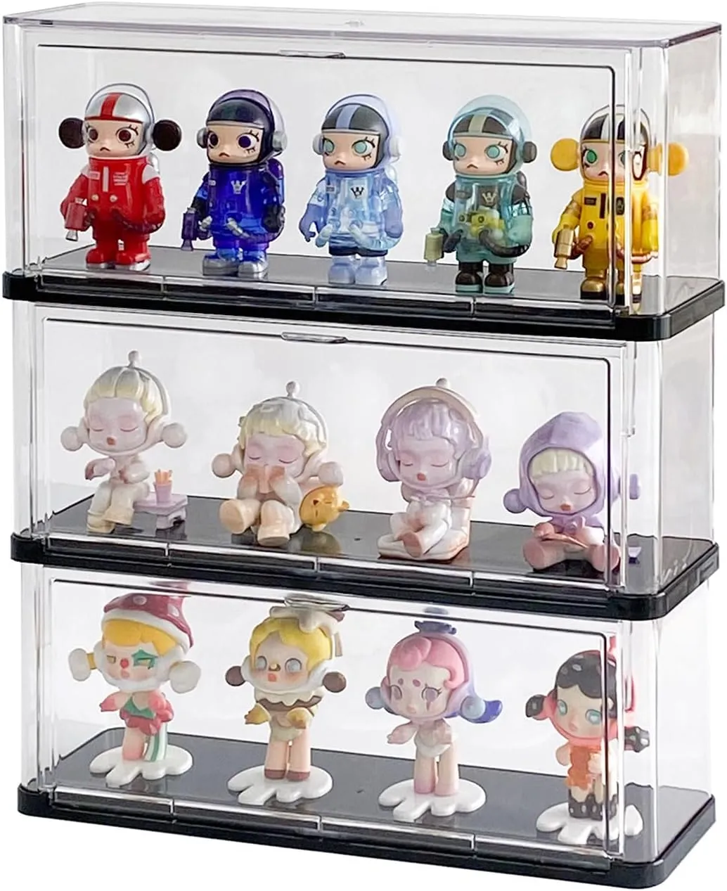 Yesesion Clear Display Cases for Figures, Plastic Stackable Showcase for 3.5 inches Tall Collectibles, Dust-Proof Storage Box with Lid for Model Car Stand, Small Doll, Mini Toy, 3 Pack