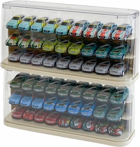 Yesesion Clear Toy Cars Display Case with 3 Tiers, Plastic Stackable Storage Box for Model, Mini Vehicles, Animals, Mini Doll, Small Figures, Dust-Proof Squishy Toys Organizer Stand, 2 Pack