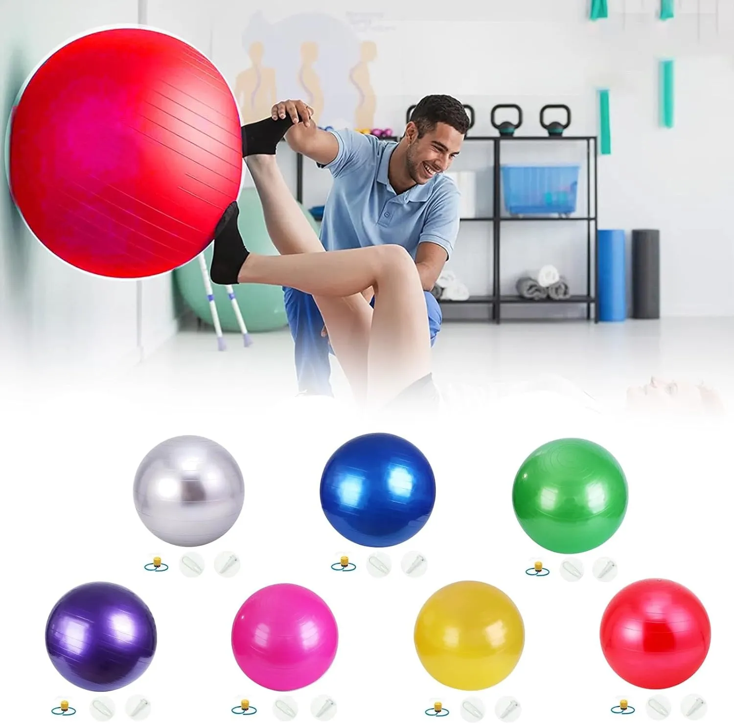 Yoga Ball Exercise Ball,Anti-Burst and Slip Resistant Stability Ball with Quick Pump,3 Sizes Workout Ball,Yoga Ball Chair,Swiss Ball for Home Gym Balance Physical Therapy Pilates Fitness