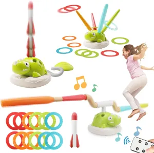 Yuzee 3 in 1 Musical Jump, Ring Toss Game Toy - Dinosaur Stomp Missile Launcher, 360°Rotation with Remote Control, Active Indoor/Outdoor Games, Kids Activities, Gross Motor Toys for Toddlers 3-5