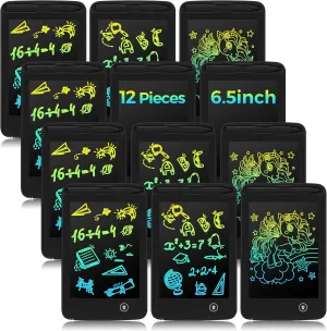 Zhehao 12 Pcs LCD Writing Tablet Drawing Board Doodle Board Educational Toys Erasable Electronic Painting Learning Pads Gift for Age 3-8 Years Old Girls Boys(Dark Color, 6.5 Inch Screen)