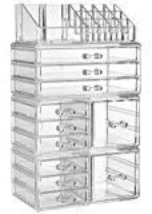 ZHIAI Makeup Organizer Dresser Cosmetic Storage - Clear Acrylic Jewelry Brush Holder Set, 6 Small Drawers, 3 Large Drawers and 2 Square Drawers, Great for Bathroom, Dresser, Vanity and Countertop