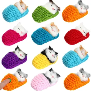 Zubebe 12 Pcs Sleeping Cats in Slipper Tiny Kitten Doll Toy Bulk Fluffy Mini Cat with Meows Sounds Stuffed Realistic Kitty in Shoe for Gift Home Christmas Party Car Table Decoration(Vivid Color)