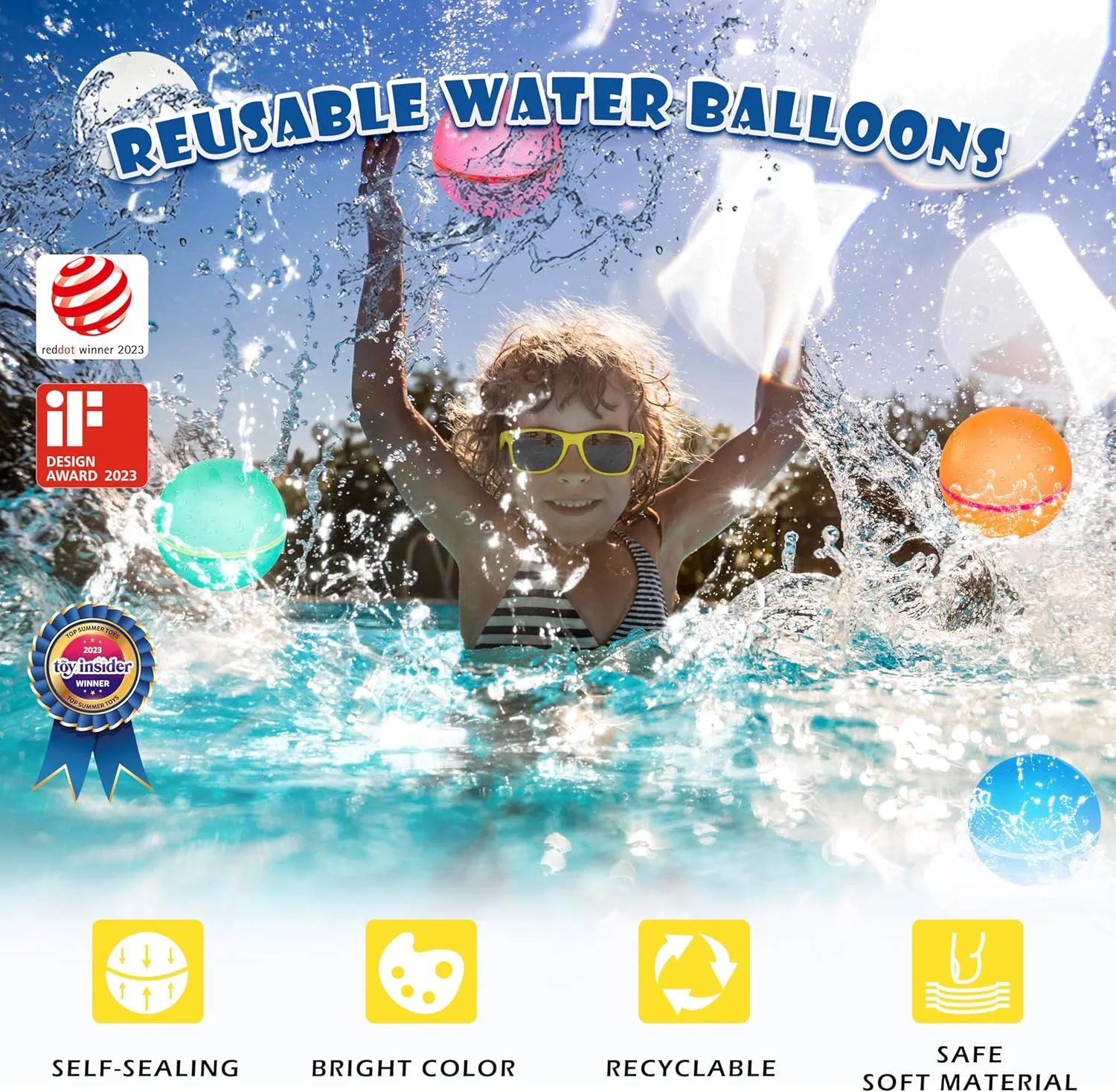ZUPIIY Reusable Water Balloons, Summer Water Toys, Outdoor Toys, Pool Toys, Self-Sealing Water Bomb for Kids Adults, Silicone Water Ball Easy Quick Fill, Fun Splash Water Bomb Party Supplies(24 PCS)