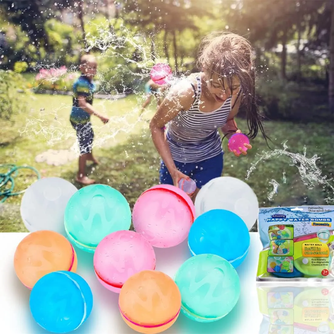 ZUPIIY Reusable Water Balloons, Summer Water Toys, Outdoor Toys, Pool Toys, Self-Sealing Water Bomb for Kids Adults, Silicone Water Ball Easy Quick Fill, Fun Splash Water Bomb Party Supplies(24 PCS)