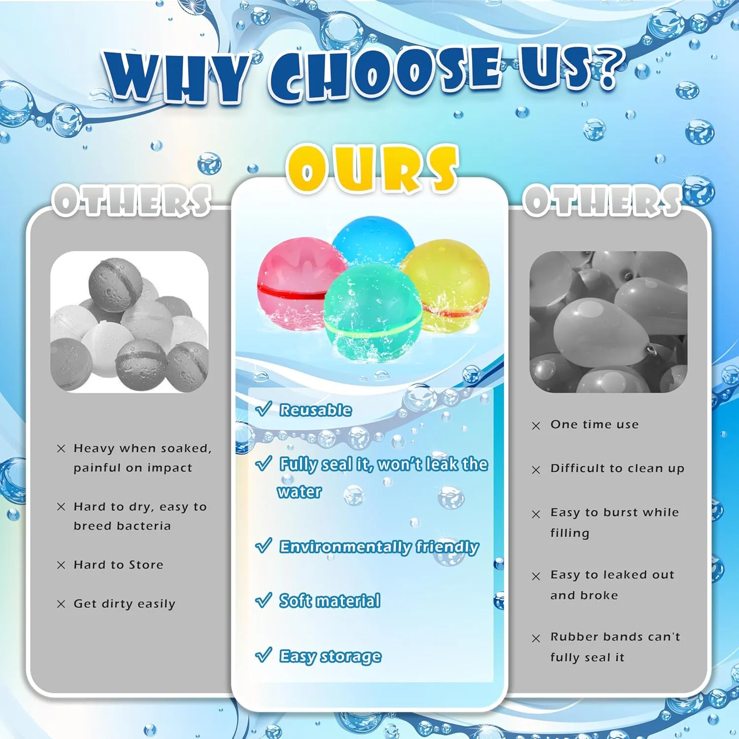 ZUPIIY Reusable Water Balloons, Summer Water Toys, Outdoor Toys, Pool Toys, Self-Sealing Water Bomb for Kids Adults, Silicone Water Ball Easy Quick Fill, Fun Splash Water Bomb Party Supplies(24 PCS)